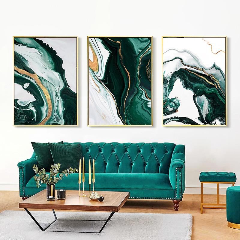 Green Wave Canvas – Modern Abstract Art Print in Teal