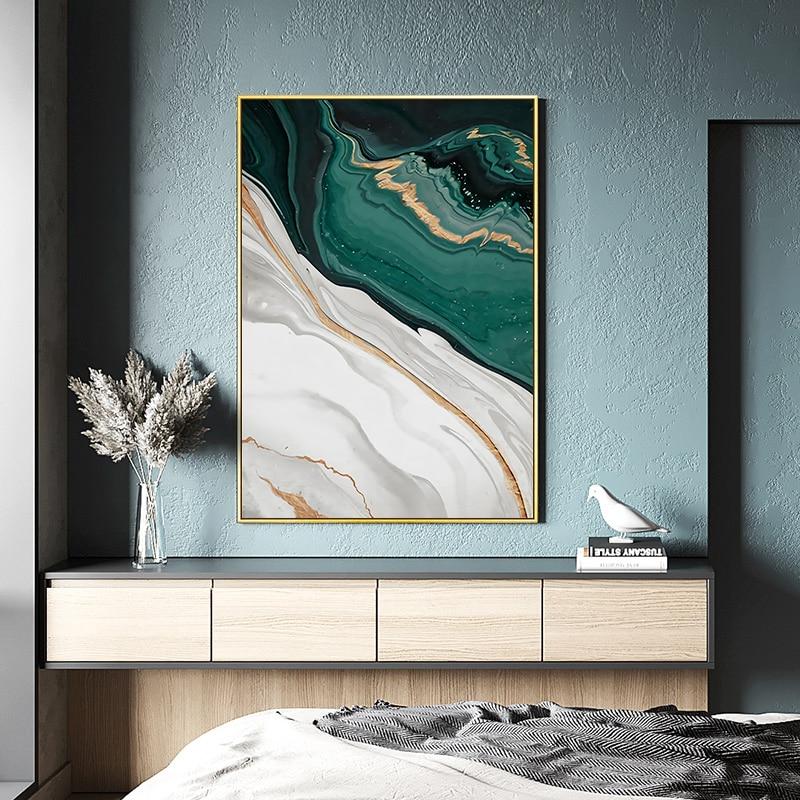 Green Wave Canvas – Modern Abstract Art Print in Teal