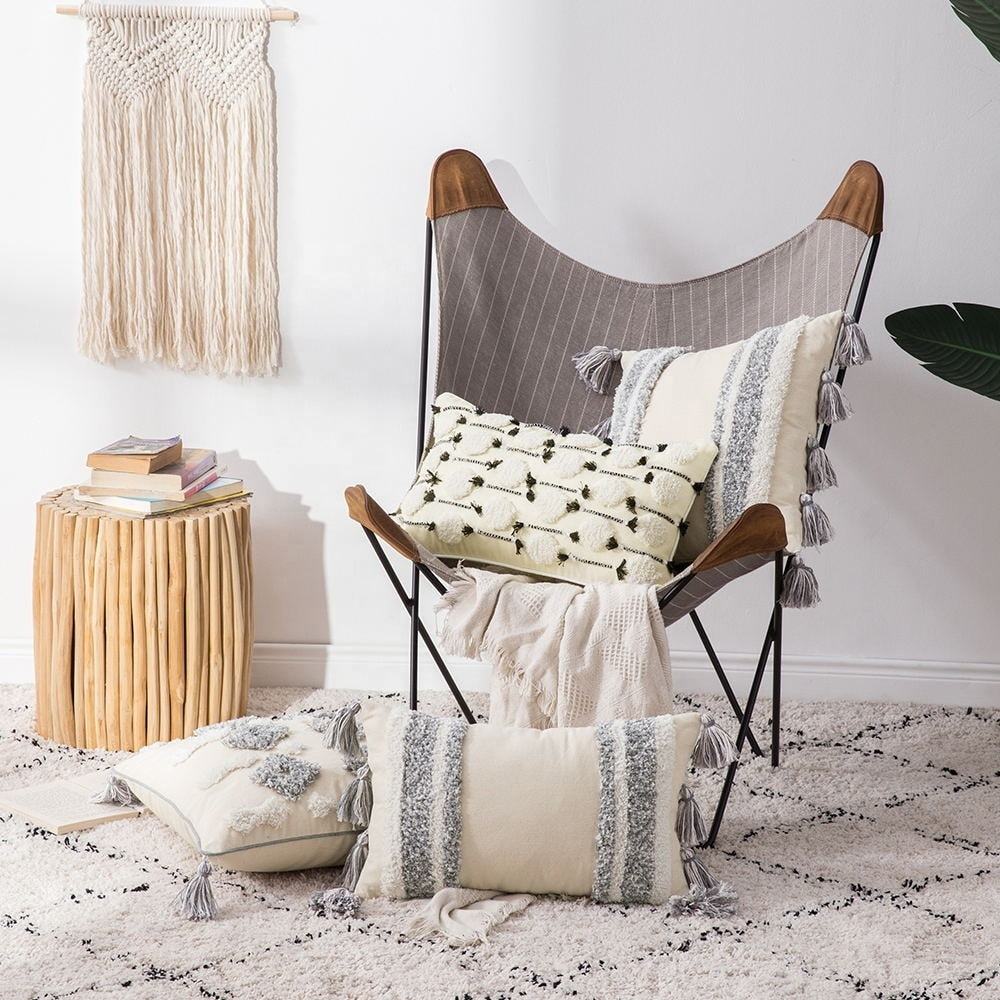 Boho Pillow Cover – Modern Cotton Textured Fringe Accent