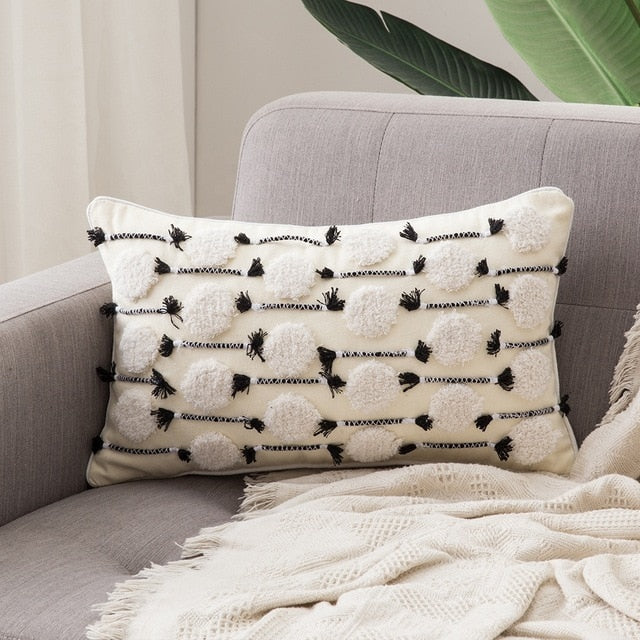 Boho Pillow Cover – Modern Cotton Textured Fringe Accent