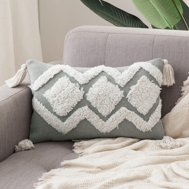 Boho Pillow Cover – Modern Cotton Textured Fringe Accent