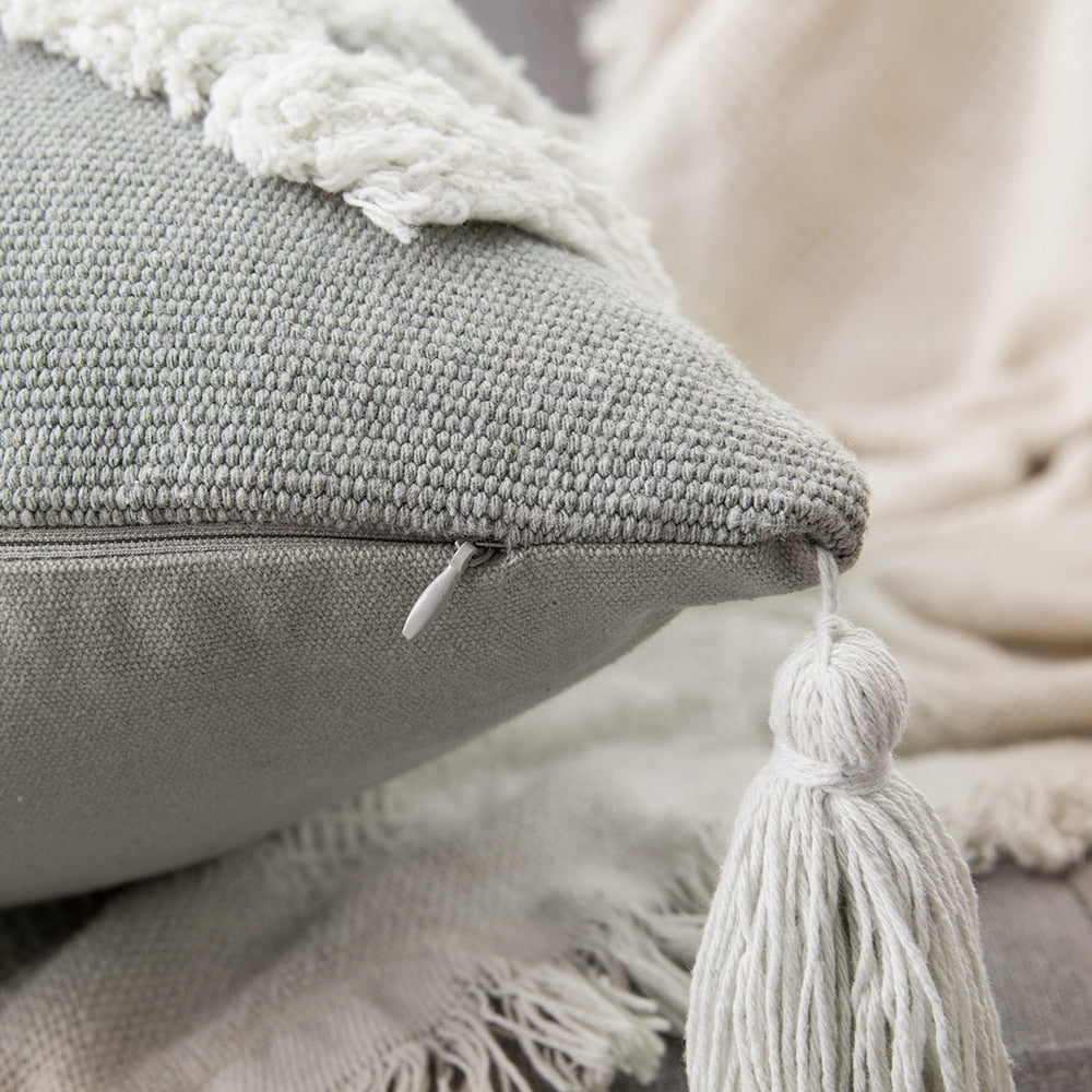 Boho Pillow Cover – Modern Cotton Textured Fringe Accent
